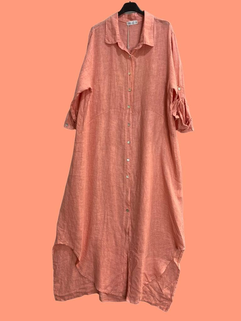 la maison des fibres naturelles - Wholesale Button Down Shirt - Women's - Long shirt dress 68036 100% LINEN65