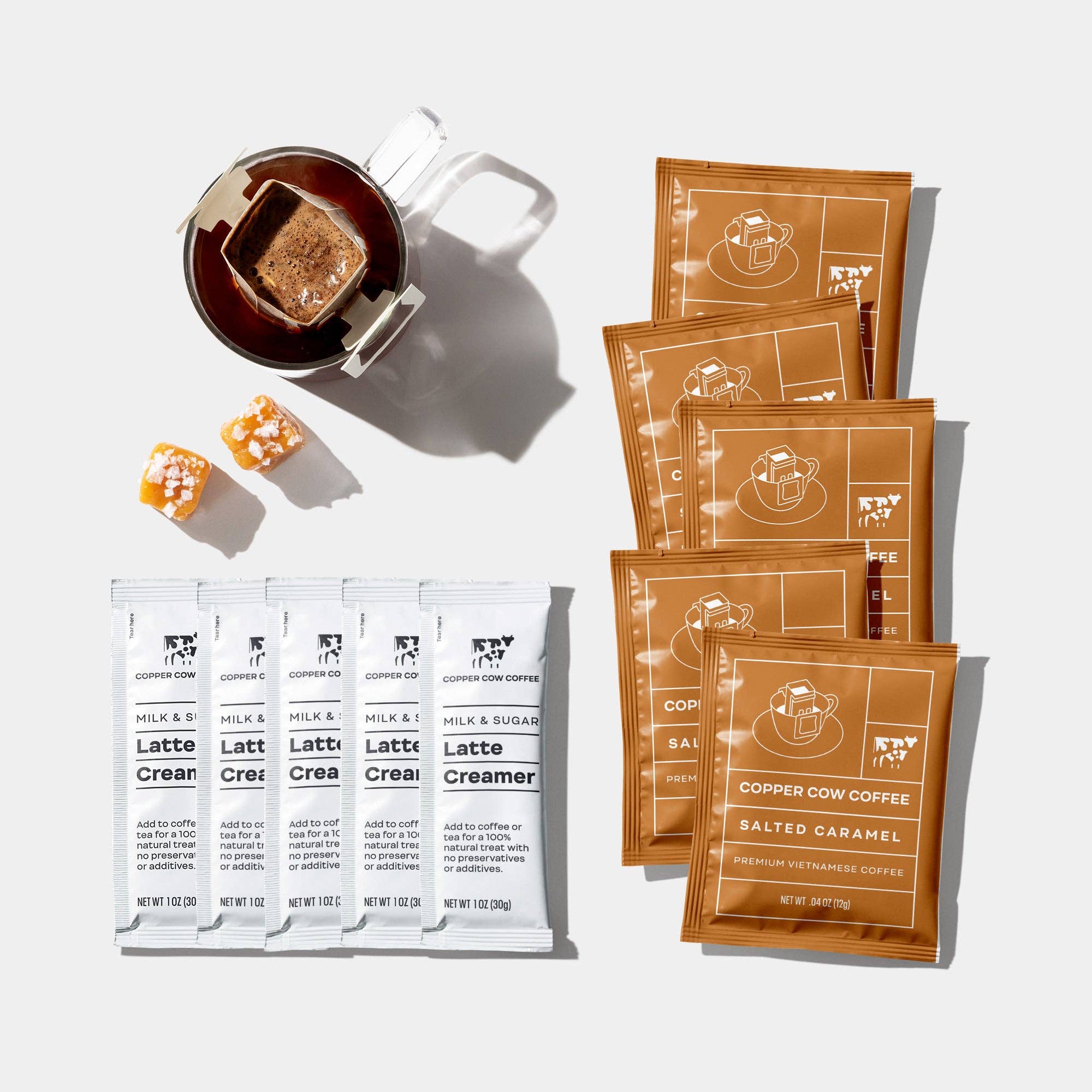 Copper Cow Coffee - Wholesale Instant Coffee/Espresso - Latte Kit - Salted Caramel (5ct) I 6 Pack Case1