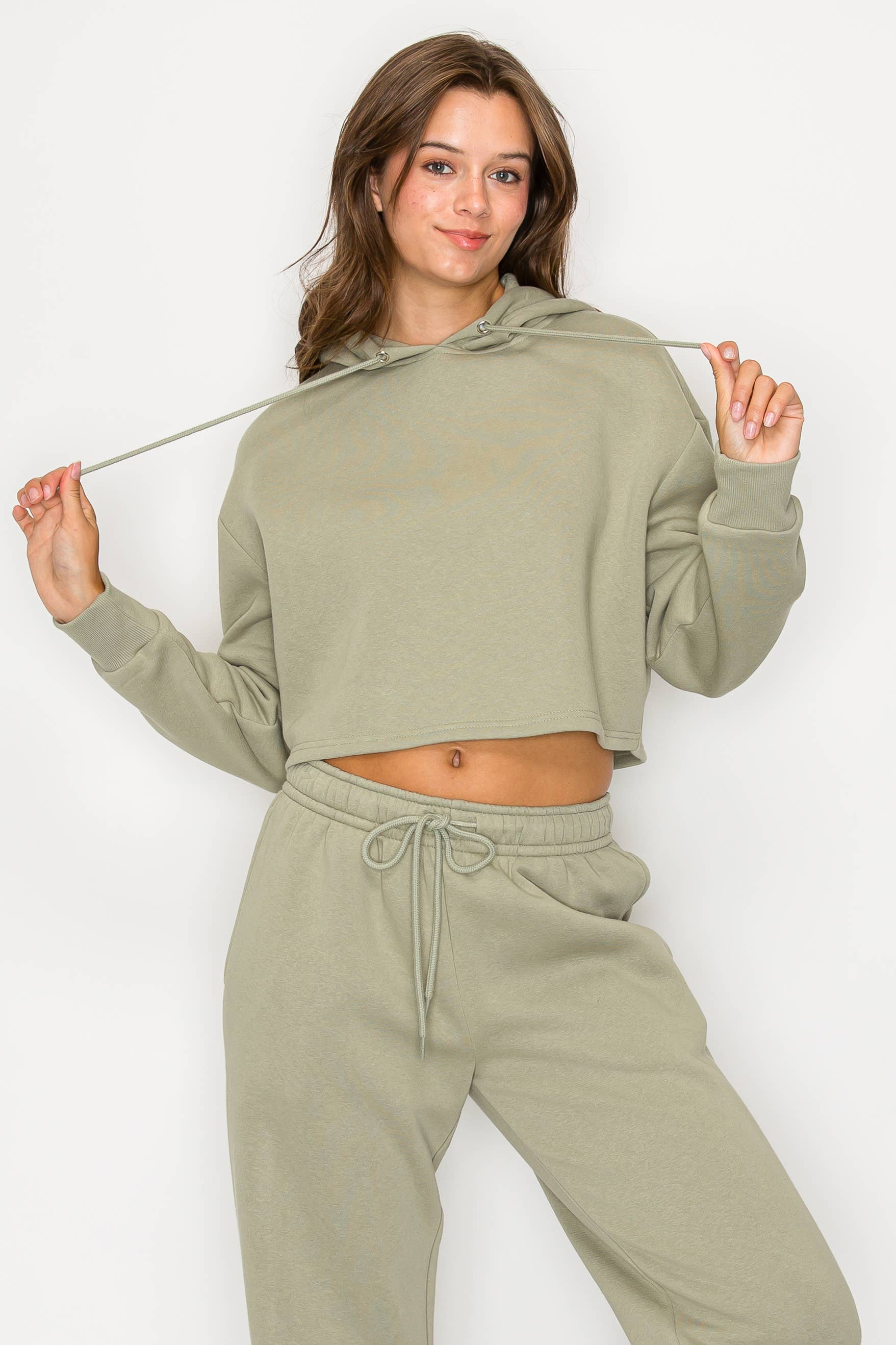 Color 5 - Wholesale Hoodie - Women's - Solid color fleece lined crop pull over hoodie jacket 24