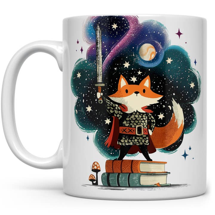 Cosmic Fox Knight Ceramic Mug, Bookish Fantasy Gifts for wholesale by Loftipop