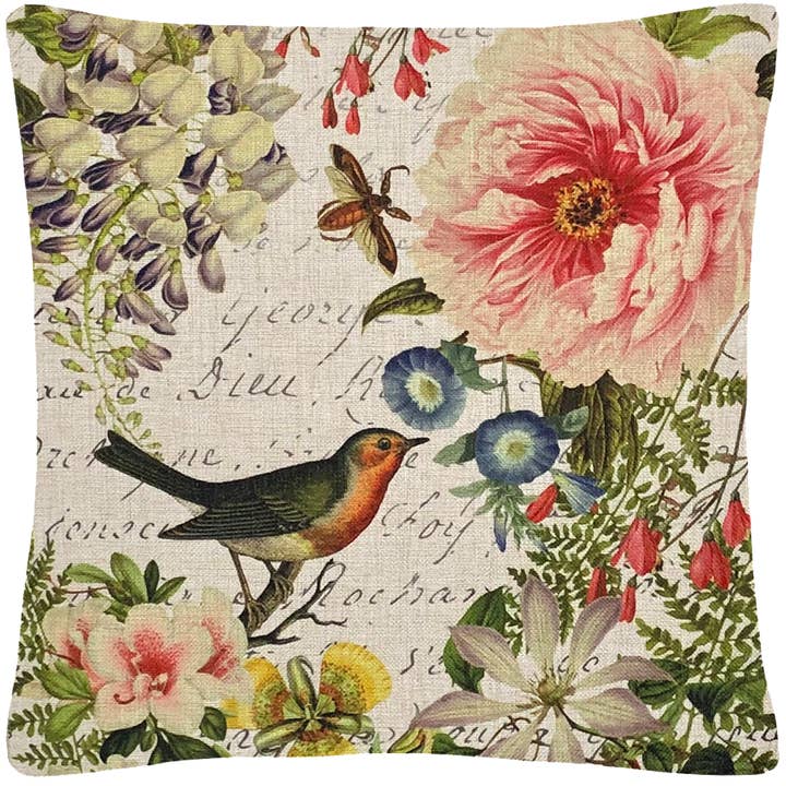 Golden Hill Studio - Wholesale Throw Pillow Cover - Bird Floral Throw Pillow Cover