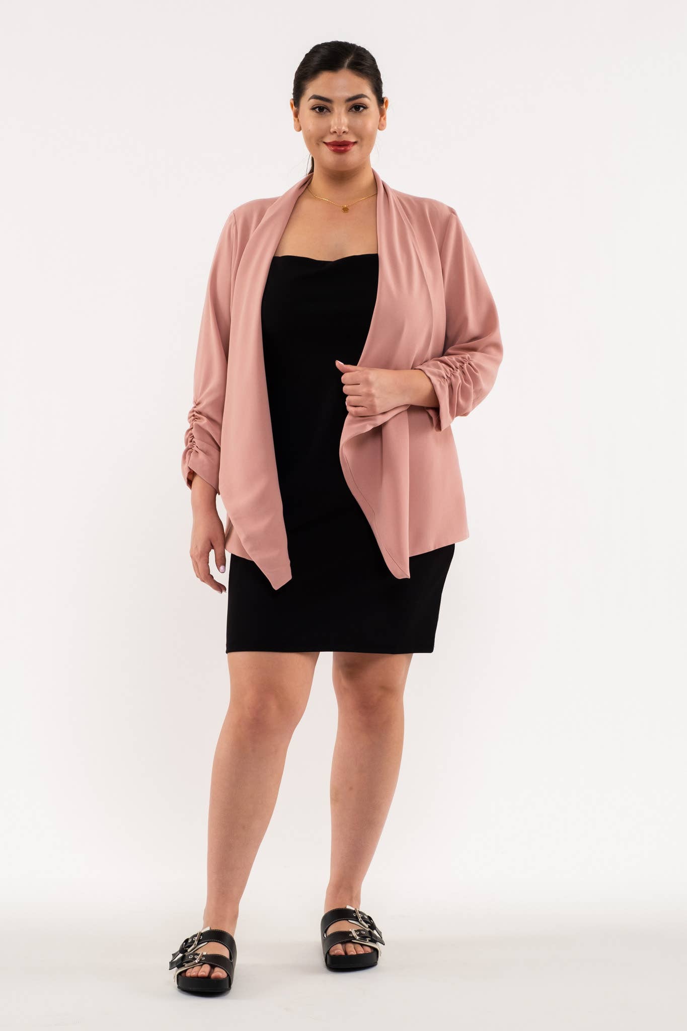Blu Pepper – Engroshandel Blazer - Dame – Plus size blazer med 3/4 ærmer og rynkede detaljer17