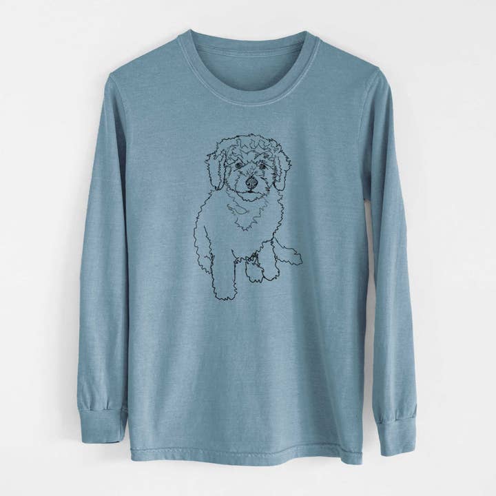 Grey Doodled Puff the Labradoodle Puppy - Heavyweight 100% Cotton Long Sleeve for wholesale on Faire