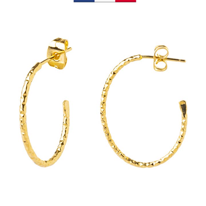 Large Diamond Oval Hoop Earrings - 18K Gold Made in France for wholesale by Bijoux Fabrication Française