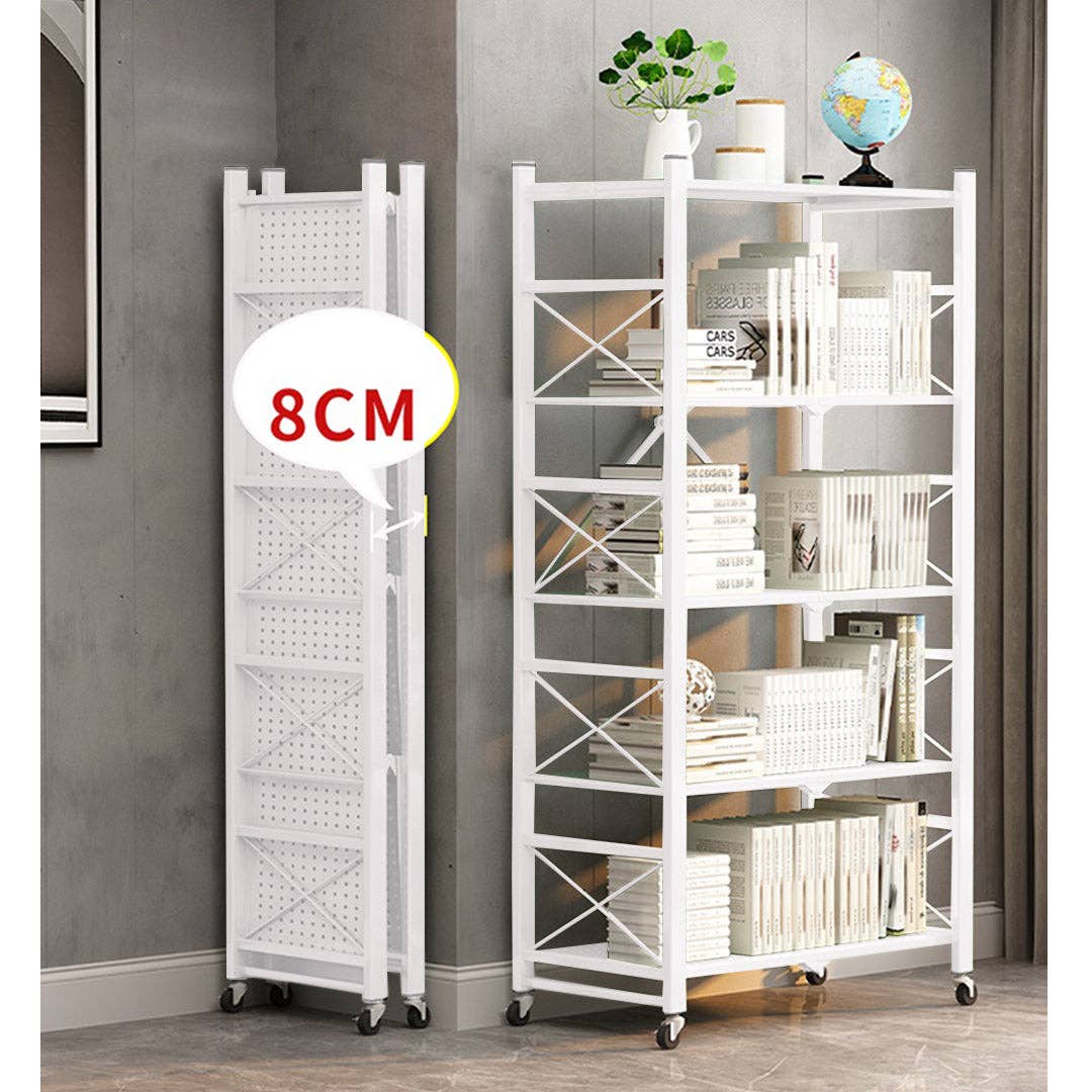 SOGA International Pty Ltd - Wholesale Free-standing shelf - SOGA 2X 4 Tier Steel White Foldable Display Stand Multi-Functional Shelves Storage Organizer with Wheels3