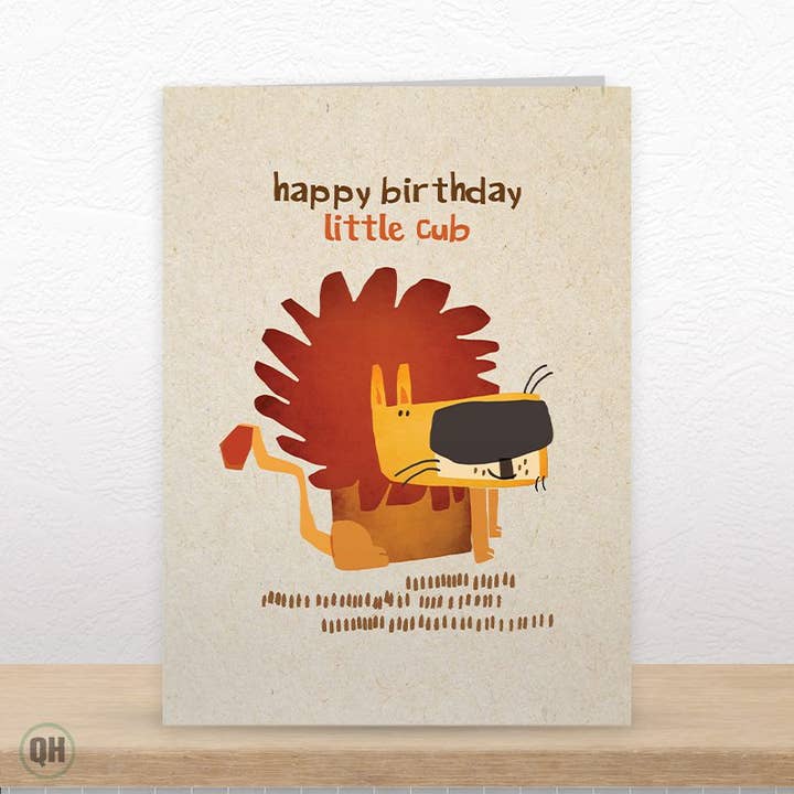 Happy Birthday Little Cub Lion - Art Card By Paul Delaney for wholesale by Quitting Hollywood