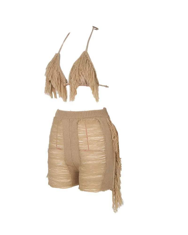 Flarix - Wholesale Loungeset - Dames - set van korte broek met haltersluiting en gescheurde bedekking8