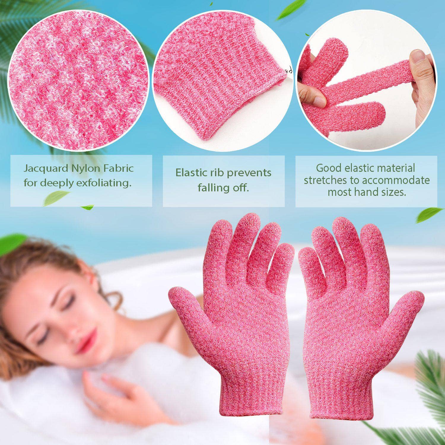 EvridWear - Wholesale Exfoliating Gloves/Mitts - Evridwear Exfoliating Bath Gloves for Shower Spa, Full Finger, Pink Series1