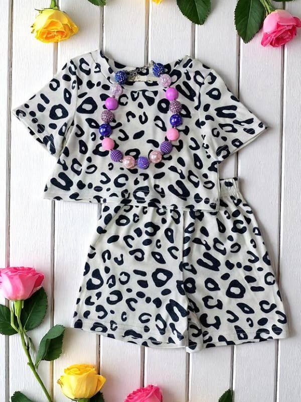 Girls leopard printed top & shorts 2pcs sets XCH04030 for wholesale by luluclothes