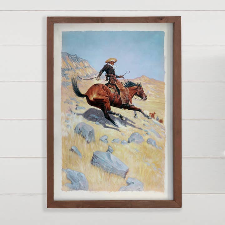 Downhill Cowboy - Ranch House Canvas Art - Wood Framed Art for wholesale by Hangout Home