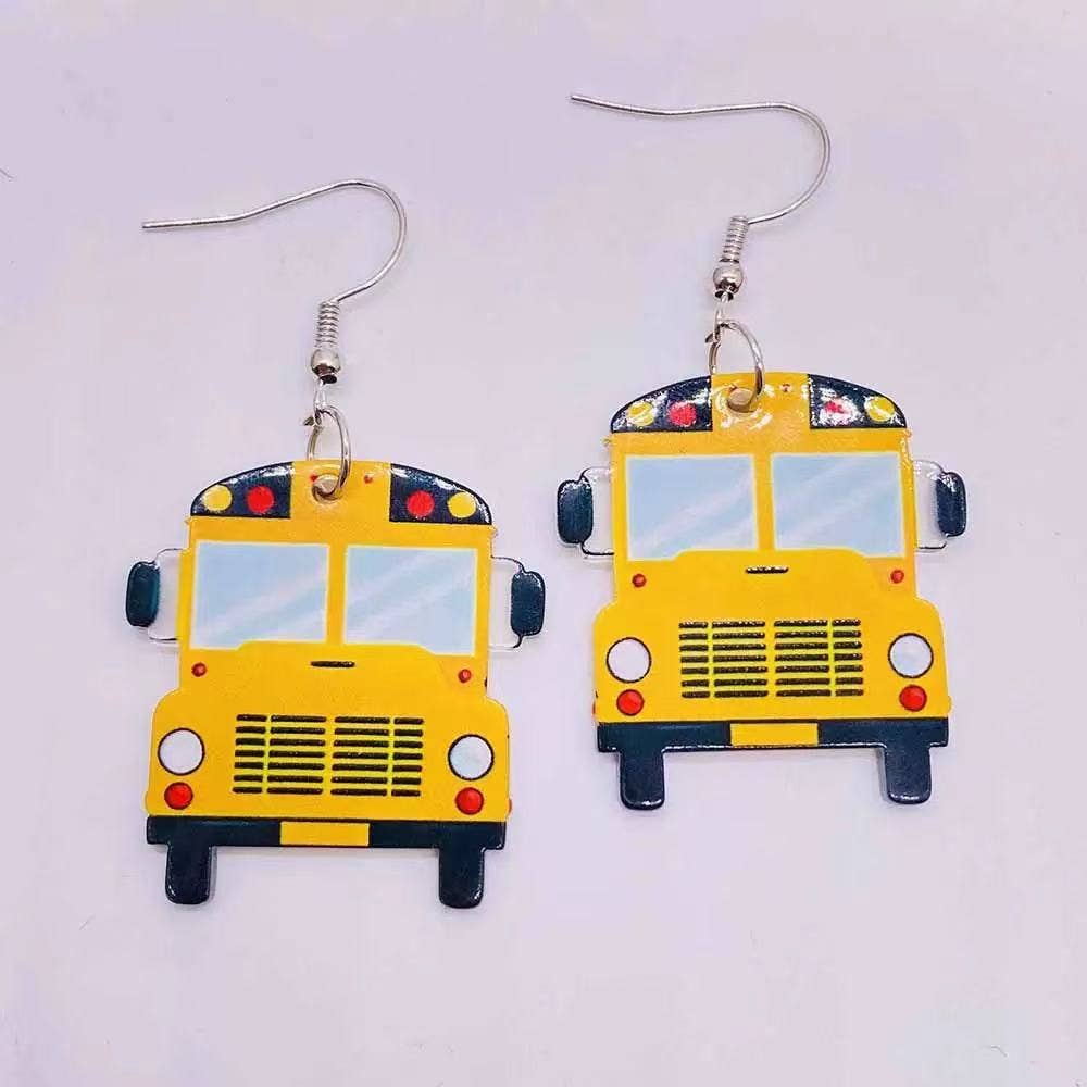 Purple Myrtle - Wholesale Dangle Earrings - Cute Pair of School Bus Earrings for Women- Back to School0