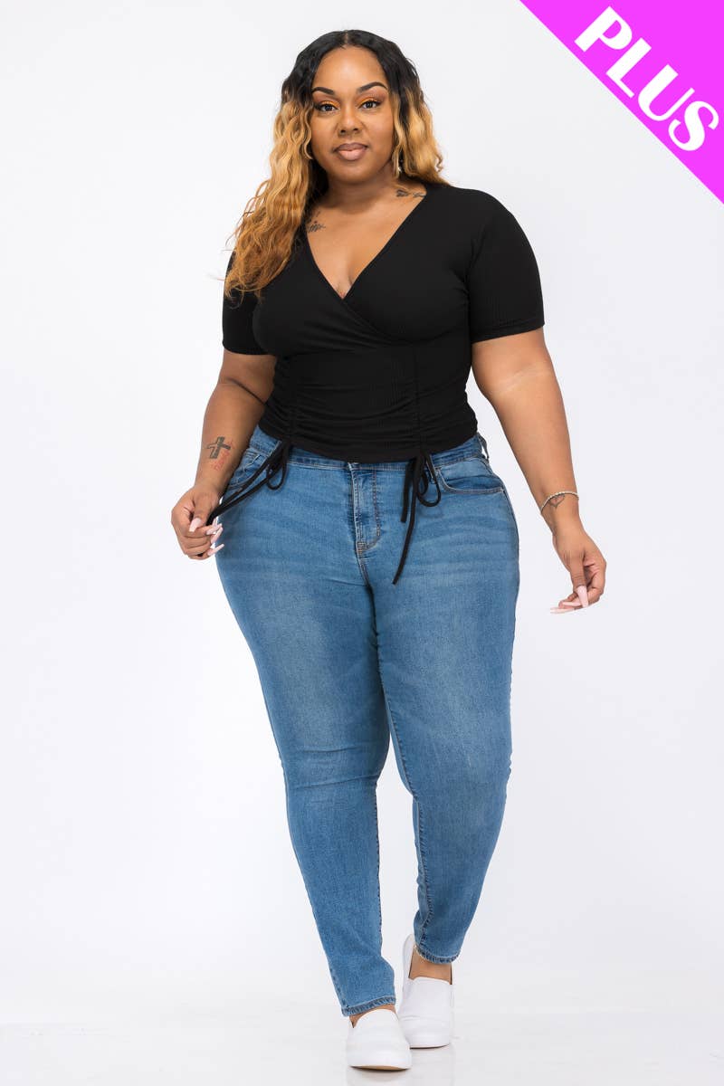 CAPELLA APPAREL – Top de malha - Mulher por atacado – Top de sobrepeliz com cordão franzido e tamanho plus size4