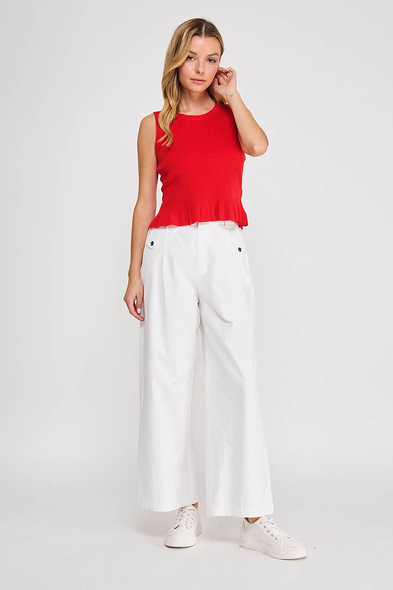 Allie Rose - Vente Haut en maille – femme - débardeur à basque en maille côtelée douce15