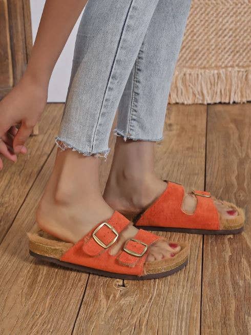 NHP International - Wholesale Sandaal - Dames - Damesschoenen - roestkleurige Findlay sandalen met imitatiebont