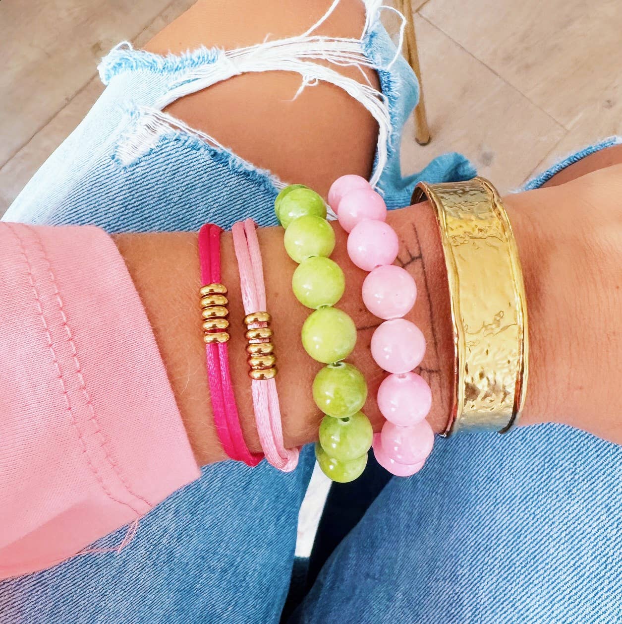 Bazou - Wholesale Beaded bracelet - Natural stone bead bracelet XL - peach2