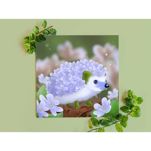 Digitaldreamcloud - Vente Carte de vœux classique - Carte Hepatica Hog Hedgehog Flowerhog