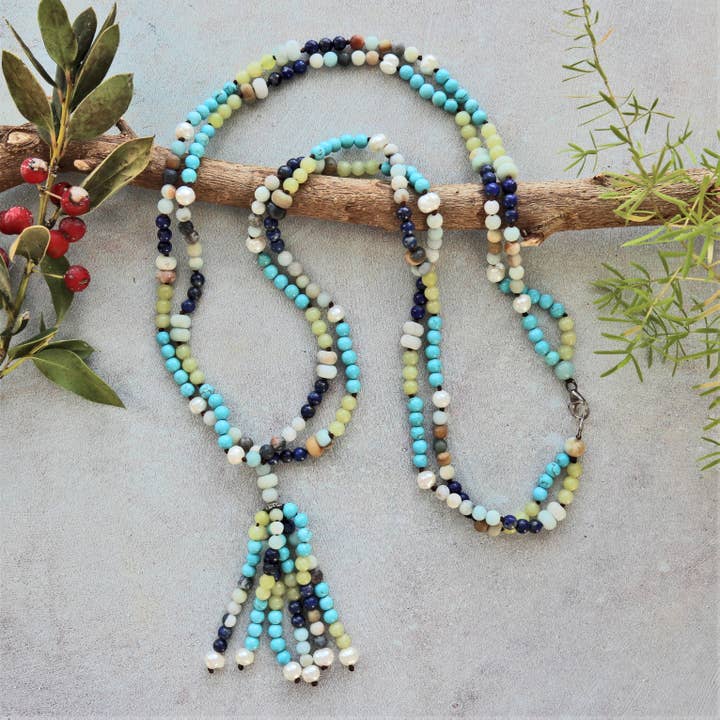 Semiprecious Stone Tassel Necklace for wholesale by IST Jewelry