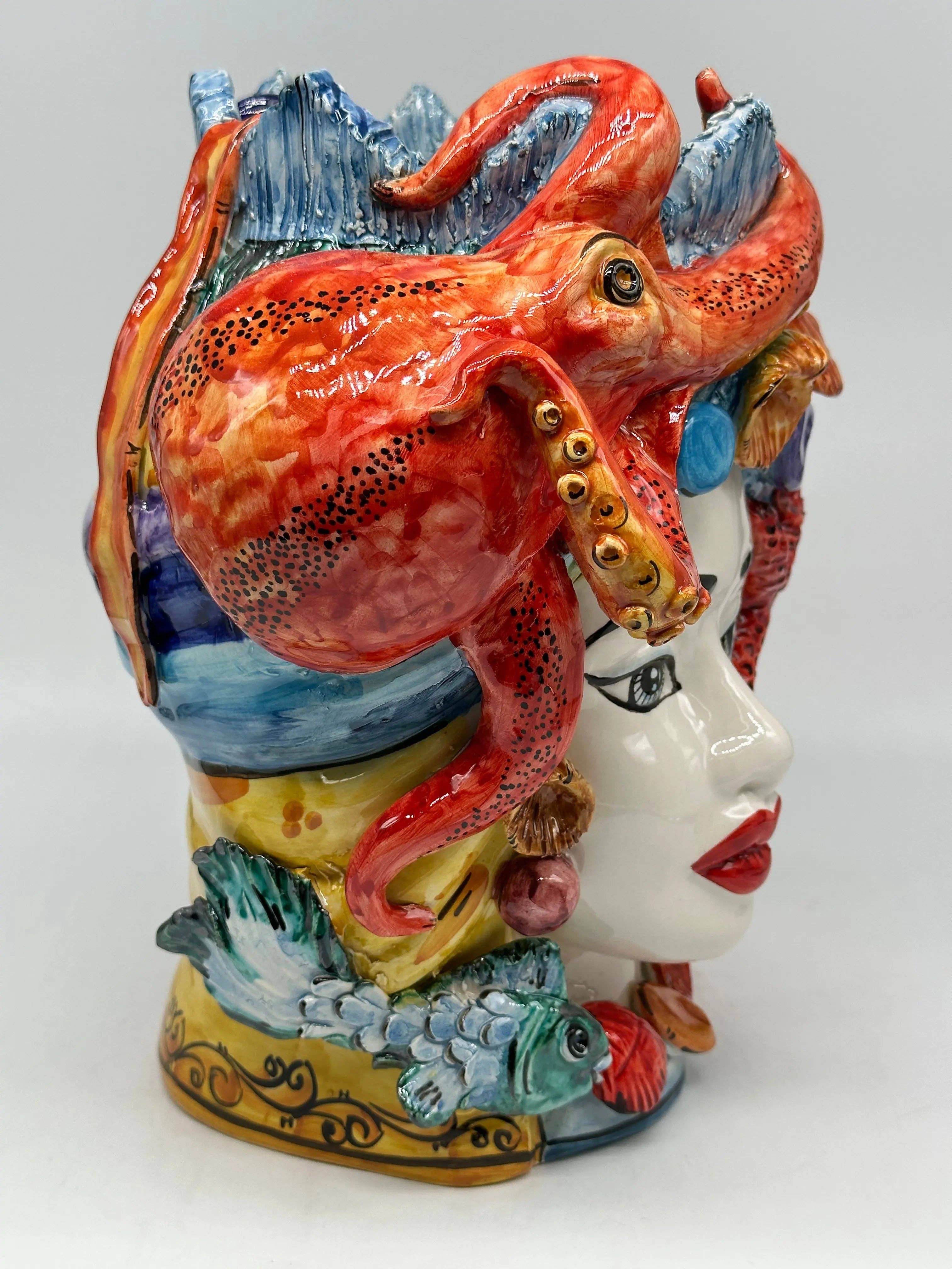 DD Ceramiche Siciliane - Wholesale Decorative Figurine - Teste di Moro Nettuno Ceramica Caltagirone cm H.30 L.24 Handmade Sicilian Decoration5