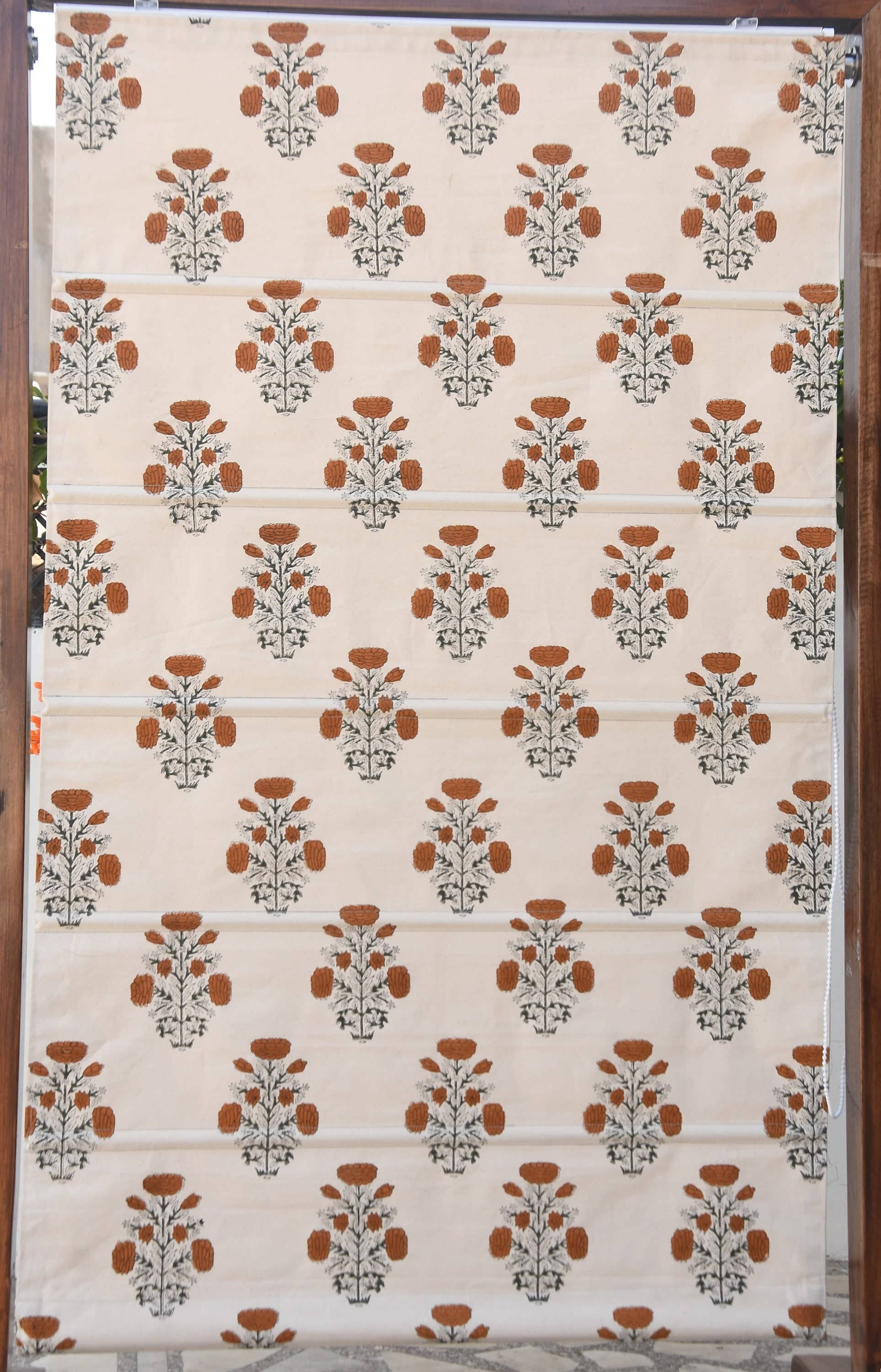 Fabdivine - Wholesale Blinds - Block Print Thick Cotton Floral Roman Shade: Swadesh1