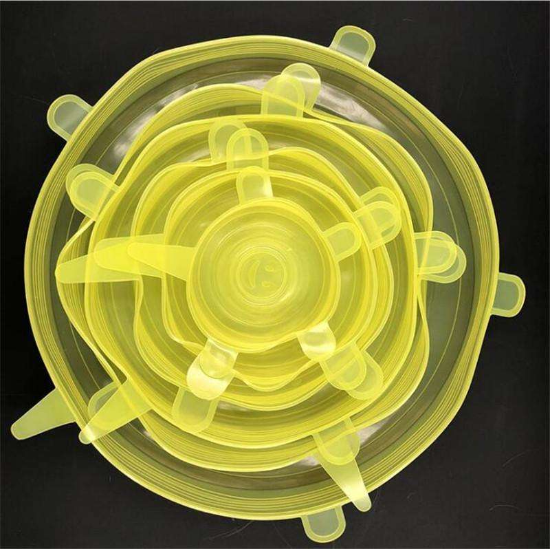 Farben mischen und anpassen Wiederverwendbare elastische Silikondeckel in Lebensmittelqualität, 6 Stück, Mindestbestellmenge 10 Stück für den Großhandel auf Faire15