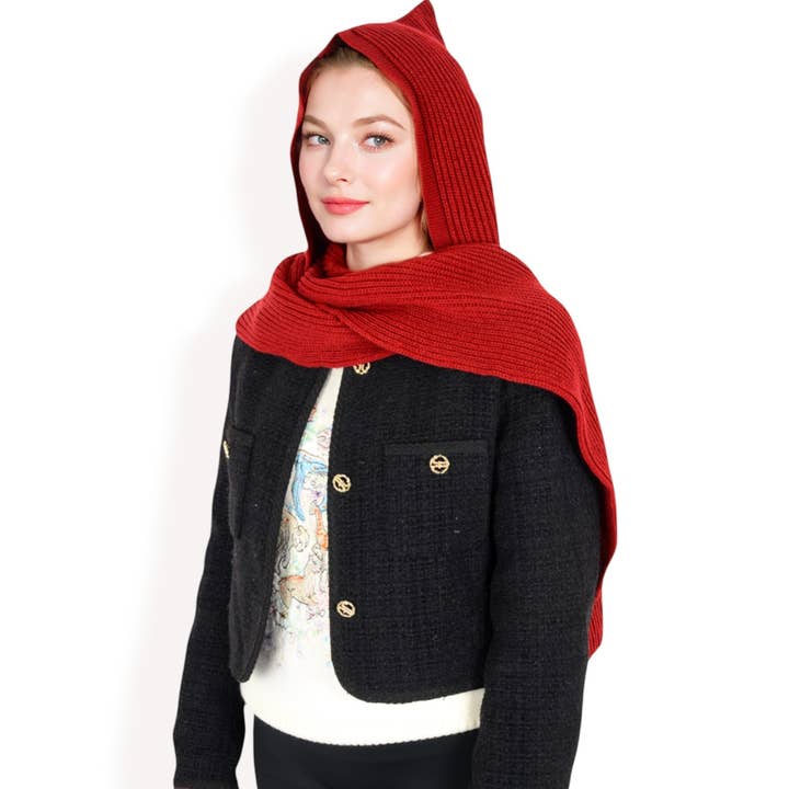 Knitted Hooded Scarf with Ribbed Texture Winter Protection for wholesale by AK Brand