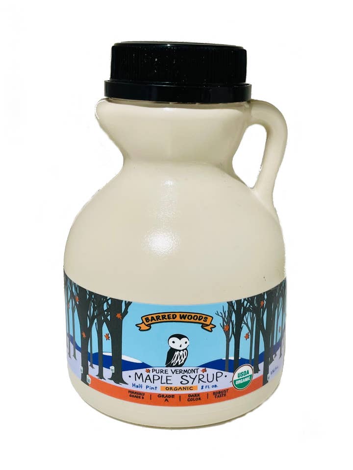 Pure Organic Vermont Maple Syrup - Half Pint - Grade A Dark for wholesale by Barred Woods Maple