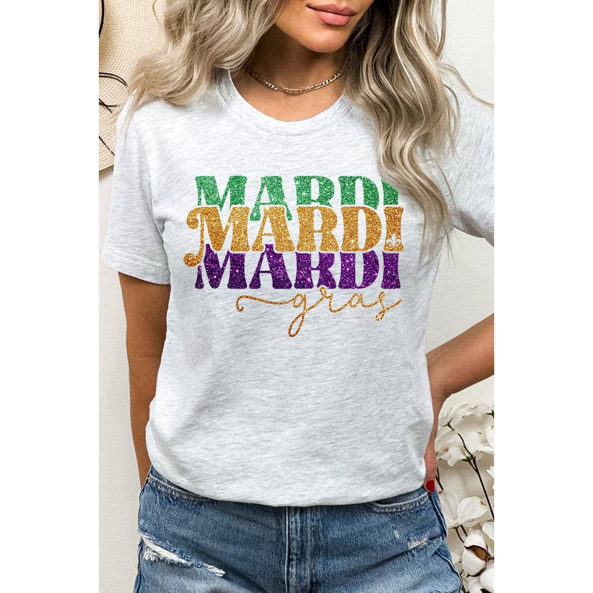 COLORBEAR - Wholesale Screen Printed T-Shirt - Women's - MARDI GRAS,FAUX GLITTER UNISEX SHORT SLEEVE,GRAPHIC0