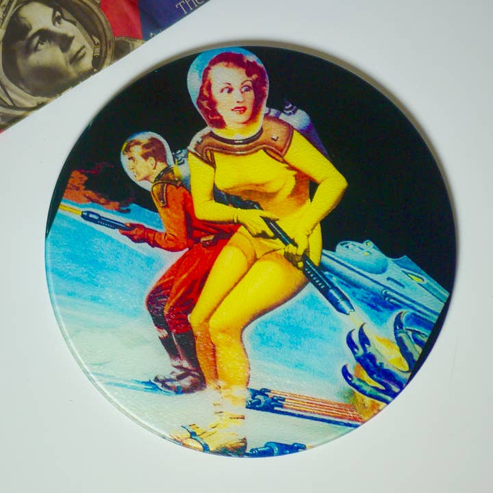 Tábua de cortar vidro de ficção científica retrô Ski in Space por atacado de Kitsch Republic