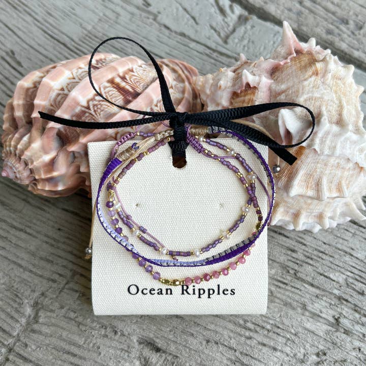 Braccialetto giapponese Miyuki, set di 3, viola per la vendita all'ingrosso da parte di Ocean Ripples