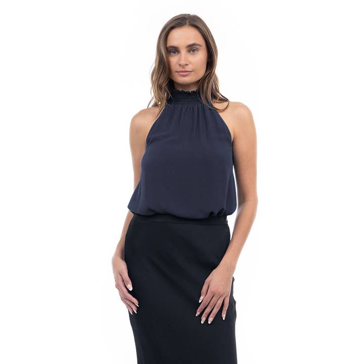 Naked Zebra Rack - Wholesale Tank Top - Women's - Halter Mock Neck Smocked Rounded Hem Top6