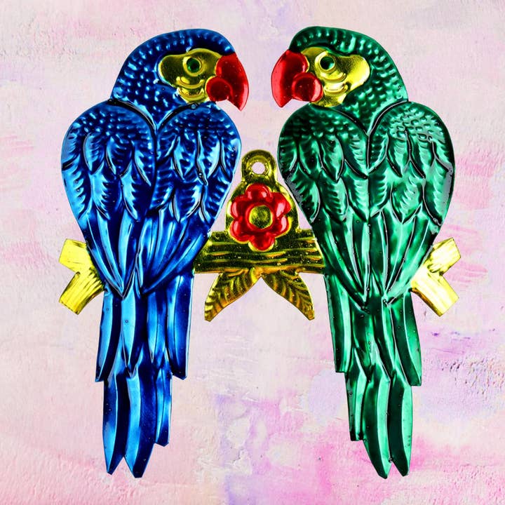 PINK PAMPAS - Wholesale Wall Accent - Mexican handmade colorful wall tin parrots
