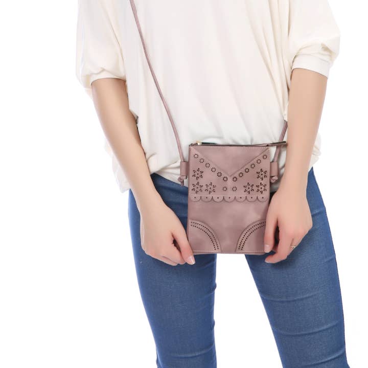 Rose - Flower Laser Cut Crossbody mobiele telefoontassen voor wholesale door Shine Mark Accessories