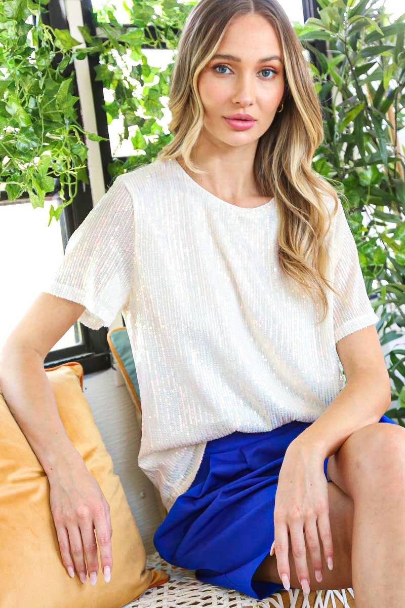 Vine & Love - Wholesale Blouse - Women's - Sequin Short-Sleeve Party Clubwear Blouse VT6010117