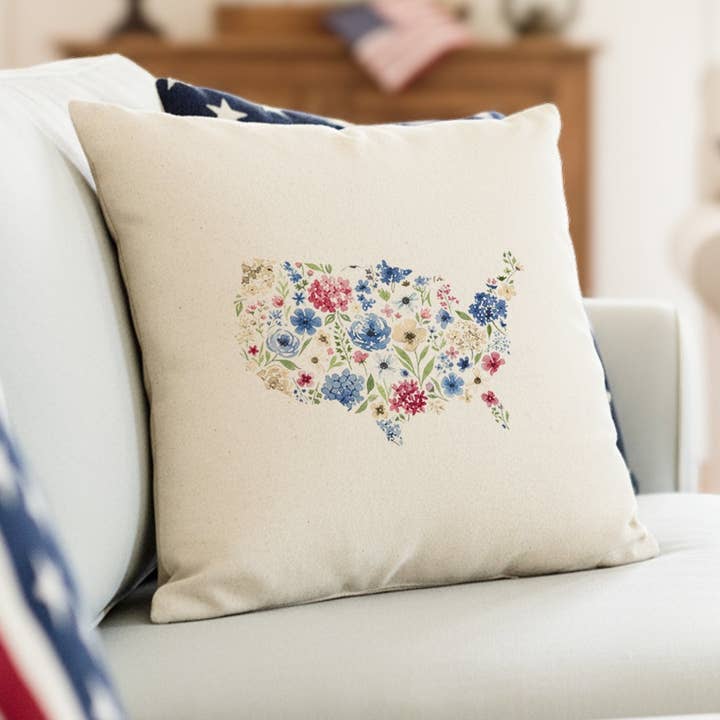 Förenta staterna Americanna Blommig Akvarell Fyrkantig Canvas Kudde för wholesale av Heritage 76