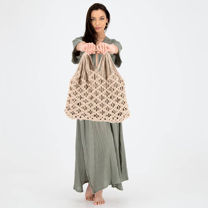 Summer, Boho-Chic Macrame Tote for wholesale by Labeled bohemian