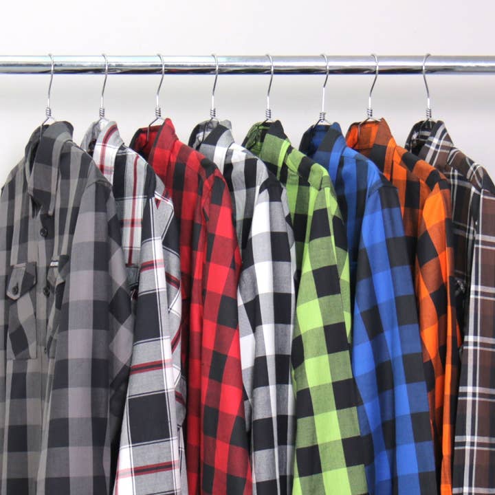 BLK GRY Hot Leathers FLM2001 Mens Black and Gray Long Sleeve Flannel Shirt for wholesale on Faire2