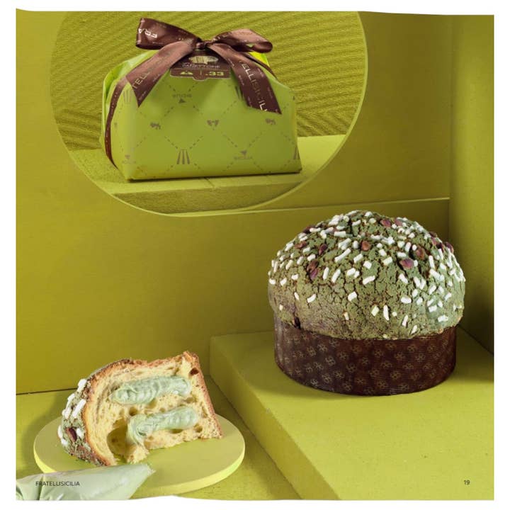 Made in eatalia - Wholesale Cake - Panettone With Sicilian Pistachio Cream with Piping Bag 2.2lb By Fratelli Sicilia