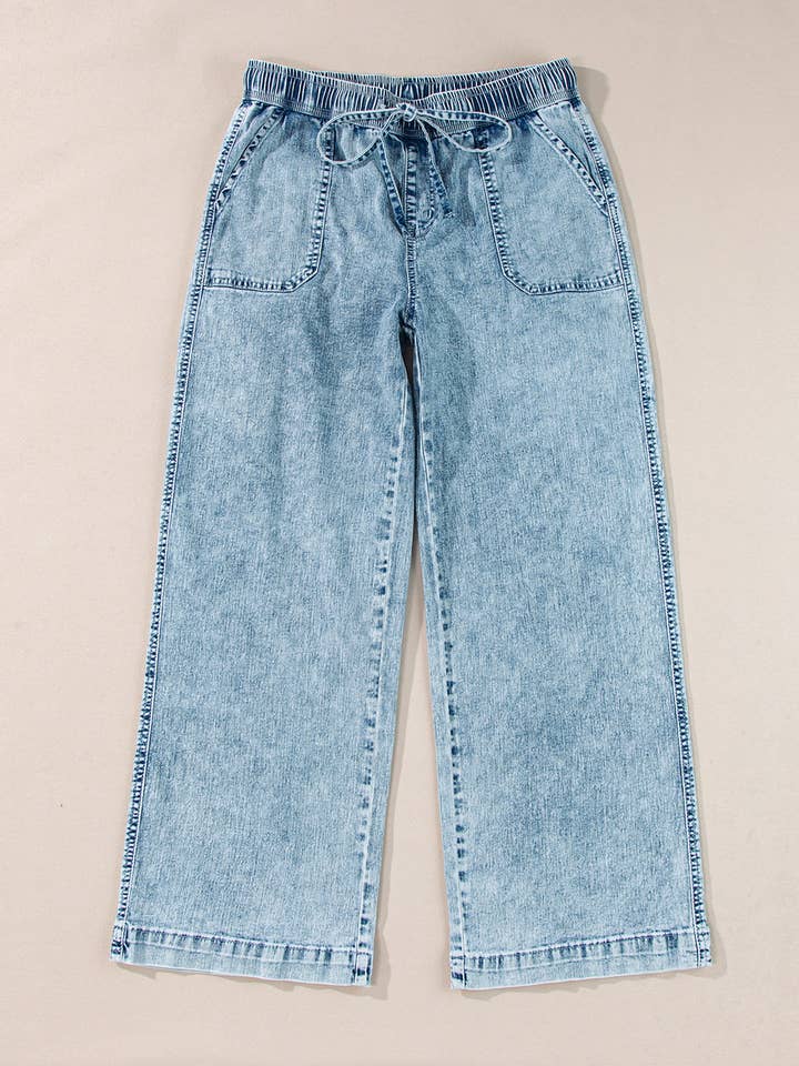 FULL TIME PURCHASE - Wholesale Jeans - Women's - Mineral Wash Drawstring Waist Loose Straight Denim Pants5