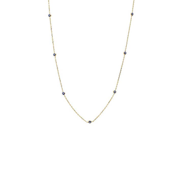 Sapphire Blue Evil Eye Station Necklace 14K for wholesale by By Adina Eden