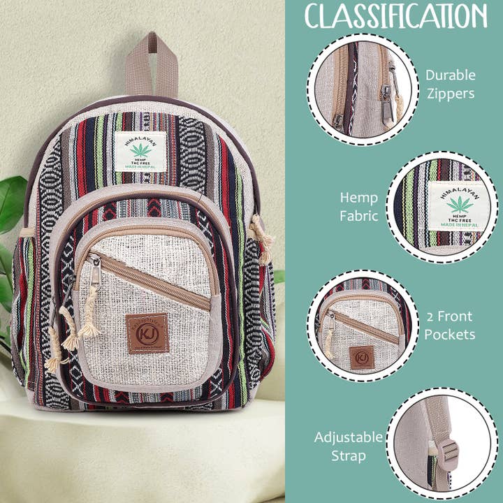 Lungta Imports - Wholesale Backpack - Unisex - Handmade Lightweight Natural Hemp Himalayan Nepal Daypack4