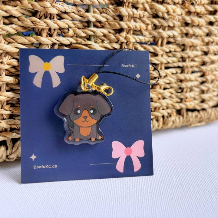 BsafeKC - Wholesale Keychain - Unisex - Black Rottweiler Acrylic Phone Charm Dog Keychain | Handmade Charm | Cute Animal Lover Pet Loss Memorial Gift