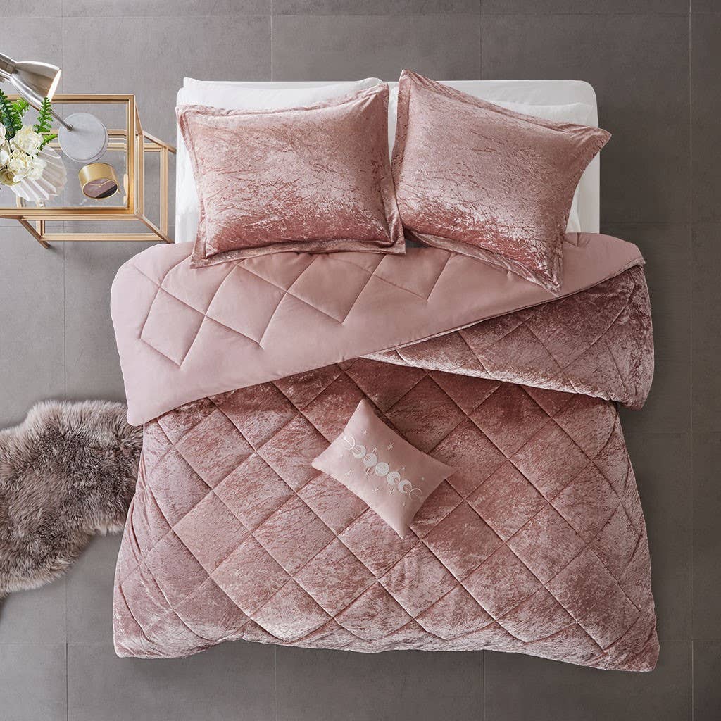 Olliix - Vente Parure de lit - Ensemble de couette ou housse de couette 4 pièces en velours écrasé, Blush16