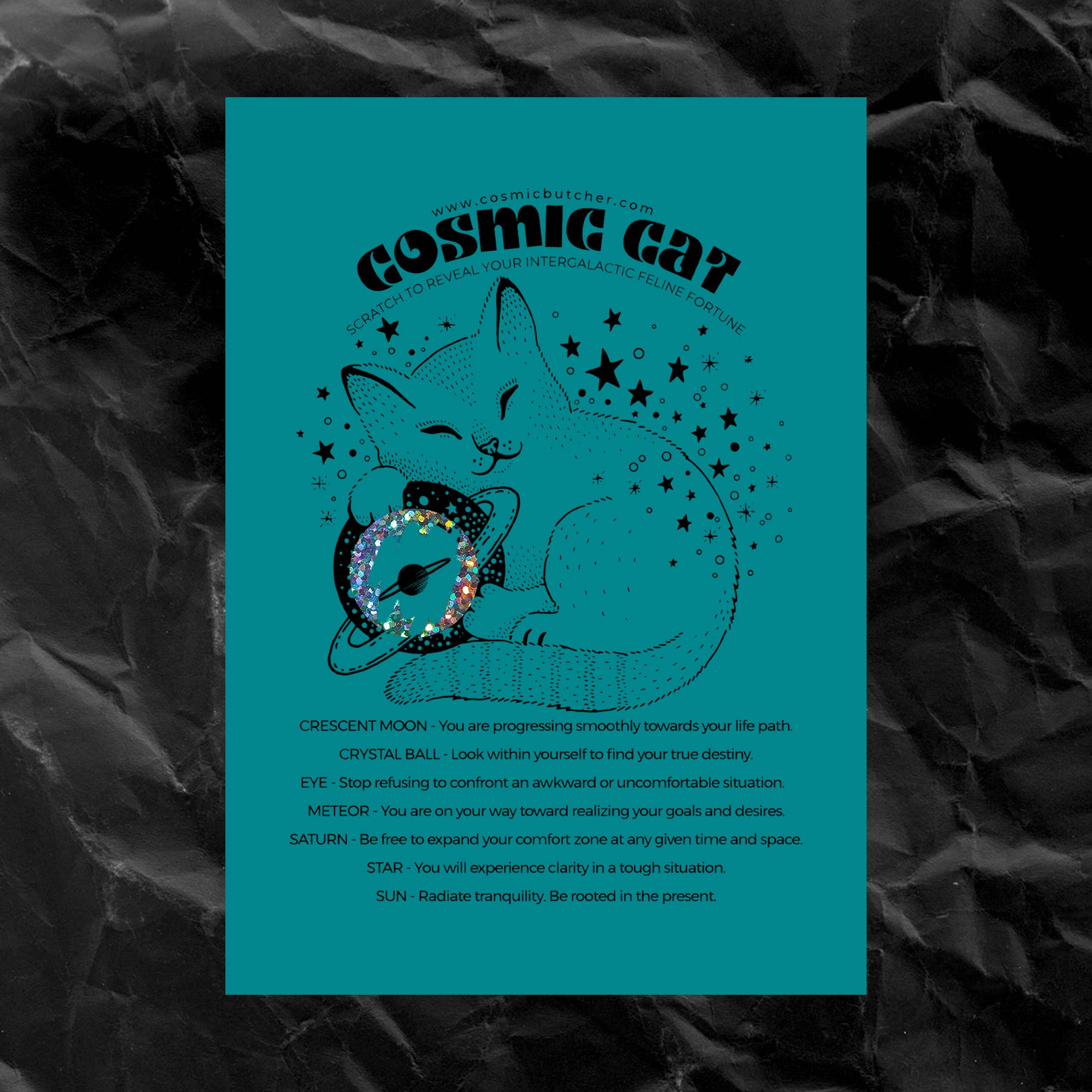 Cosmic Butcher - Wholesale Ansichtkaart - "COSMIC CAT" kraslot met affirmaties - Heksencard V22