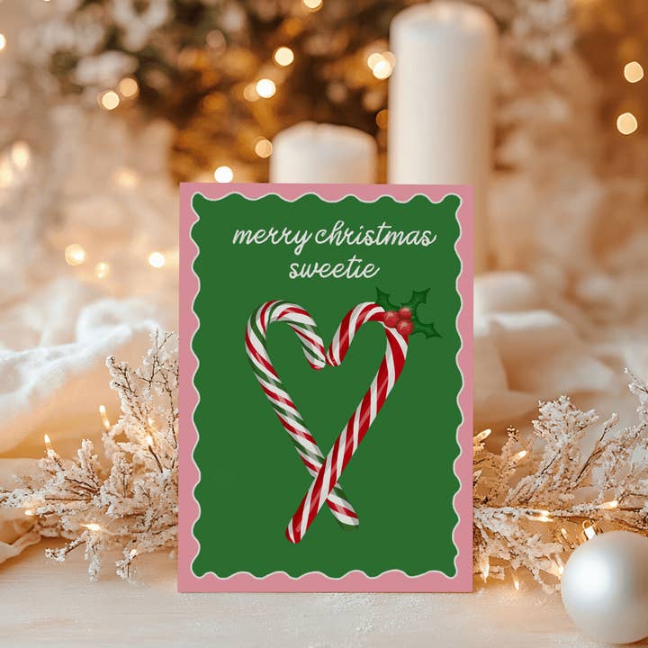 by Rosybum - Wholesale Christmas Card - Merry Christmas Sweetie - Candy Cane Christmas Card0