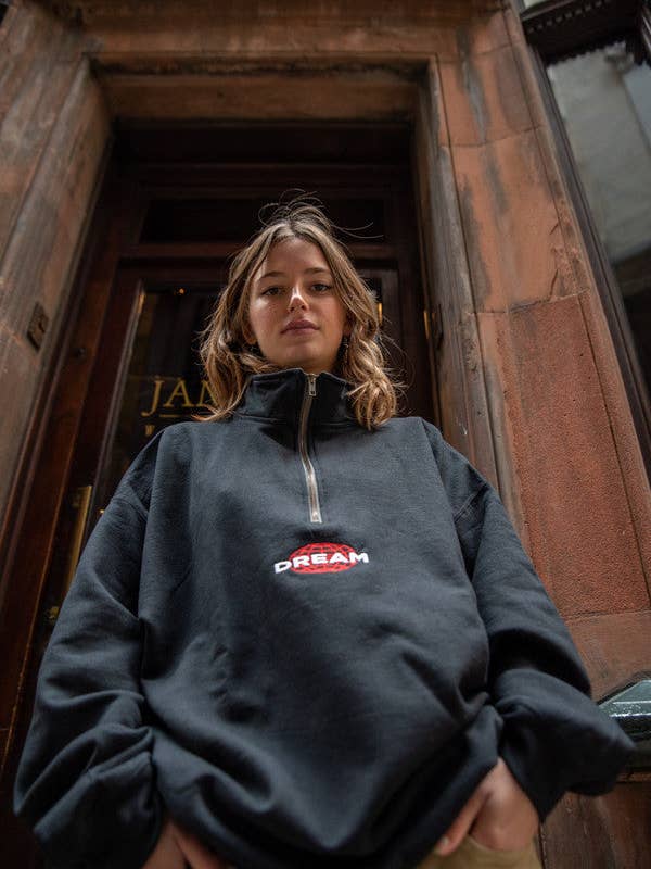 Sweatshirt met 1-4 ritssluiting in zwart met Dream Globe-borduur voor wholesale door Dream But Do Not Sleep