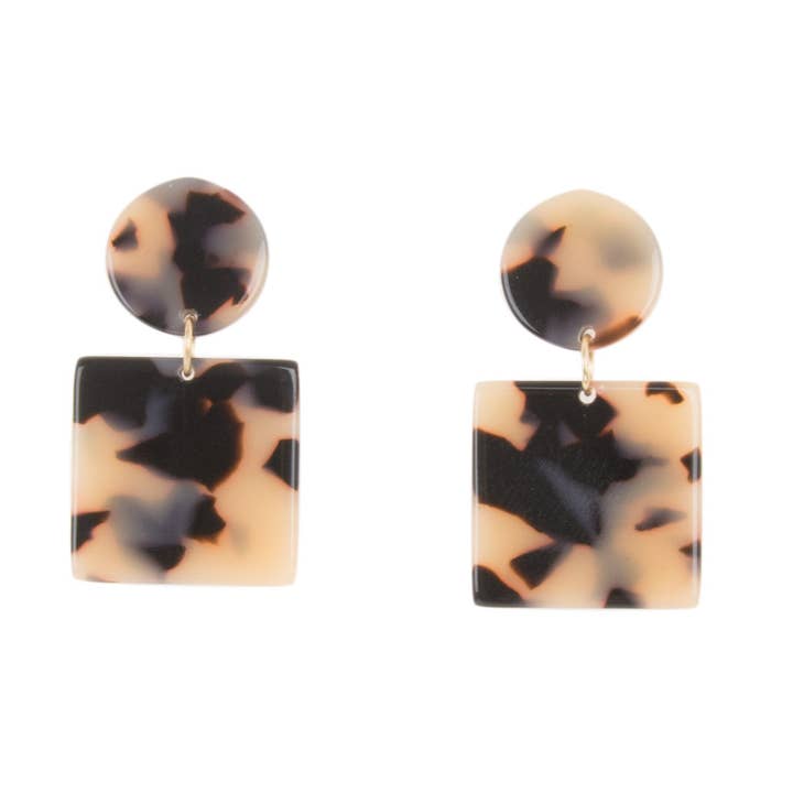 Circle Square Blonde Tortoise Earrings for wholesale by Mainstreet Collection