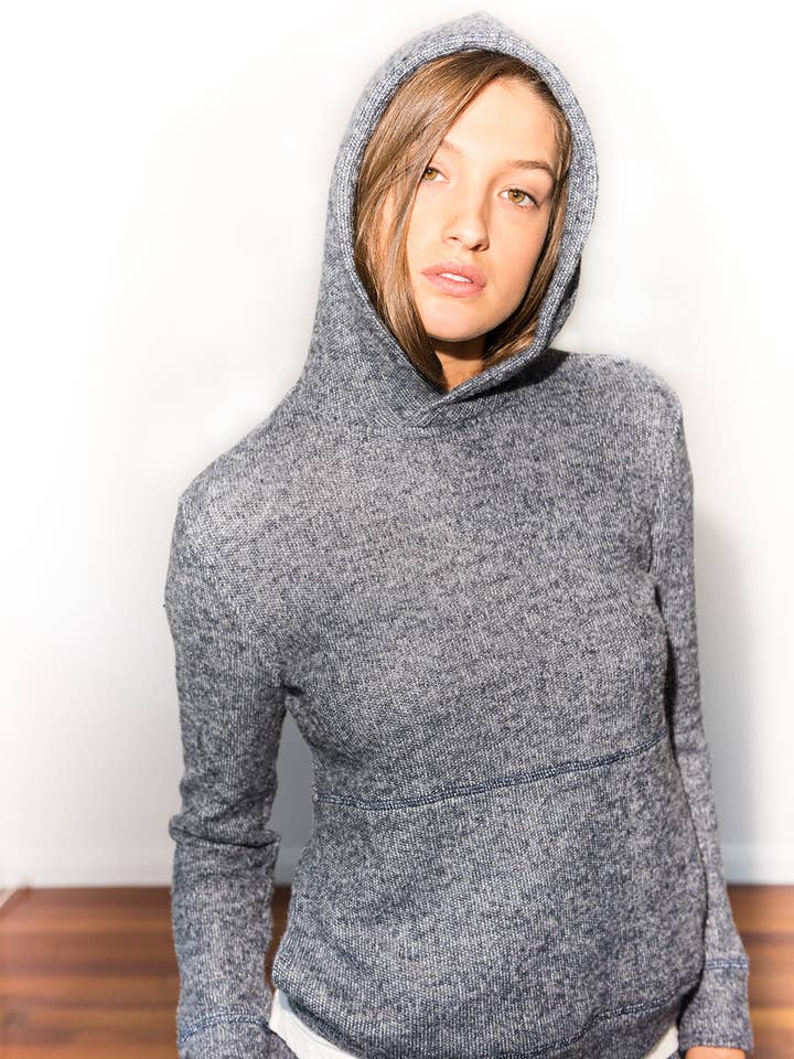 Women's Melange Knit Pullover Hoodie - Navy for wholesale by Mika Jaymes