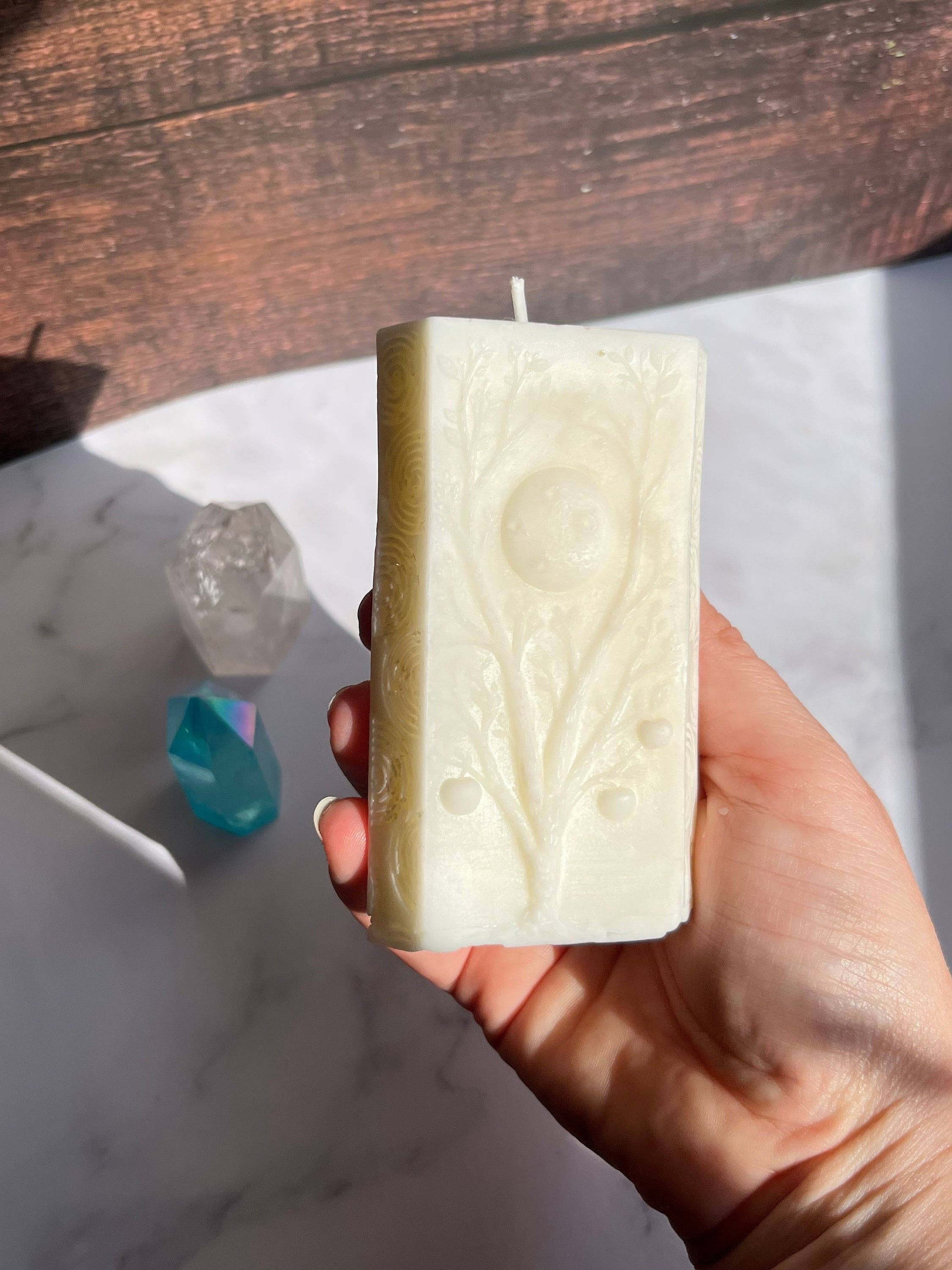 Beauty and the Moon - Wholesale Pillar Candle - White Moon Witchy Spiritual Goddess Beeswax Candle 4