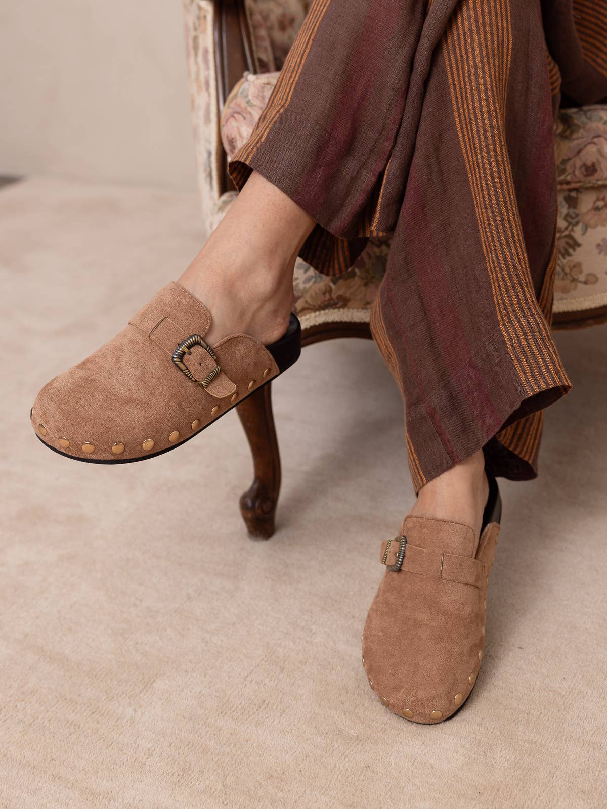 The Toni | Latte Studded Buckle Clog for wholesale on Faire1