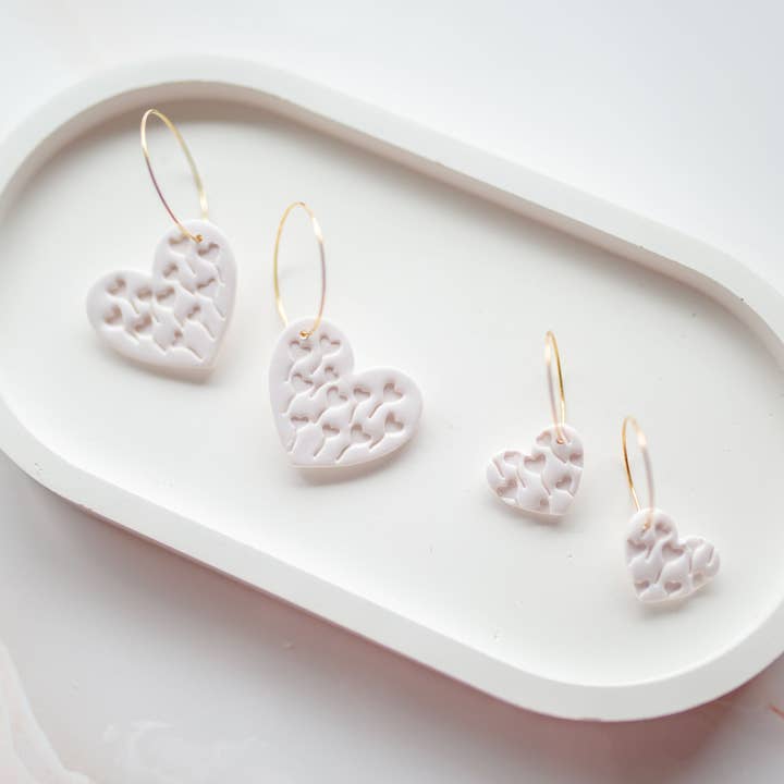 Clay earring | mommy +me white hearts set | pink collection for wholesale by Hazel n Blue